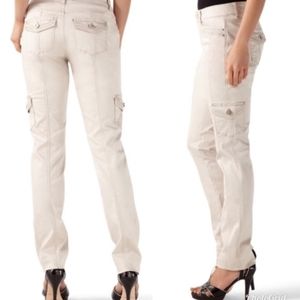 White House Black Market Blanc 4 R Sateen Slim Ankle Cargo Pants EUC